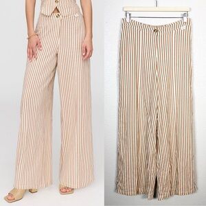 TALA Womens Size Medium Athens Linen Blend Tailored Wide Leg Trouser Pants Taupe